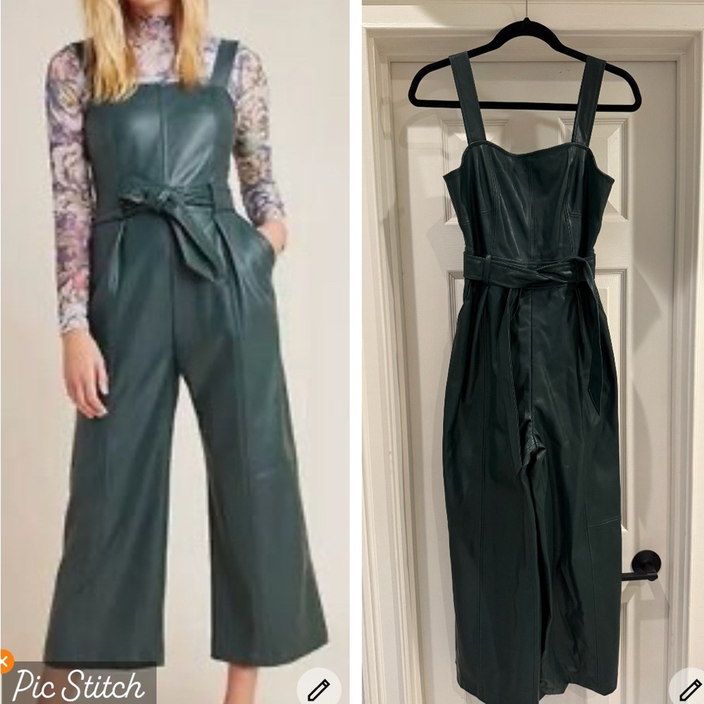 anthropologie leather Elegant Green Jumpsuit